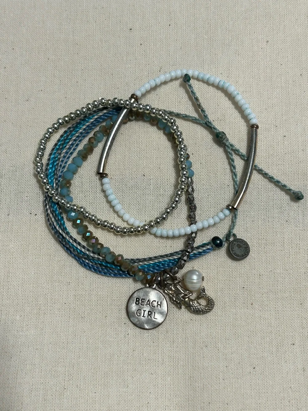 Pura Vida Blue, White & Silver Layered Charm Bracelet Set